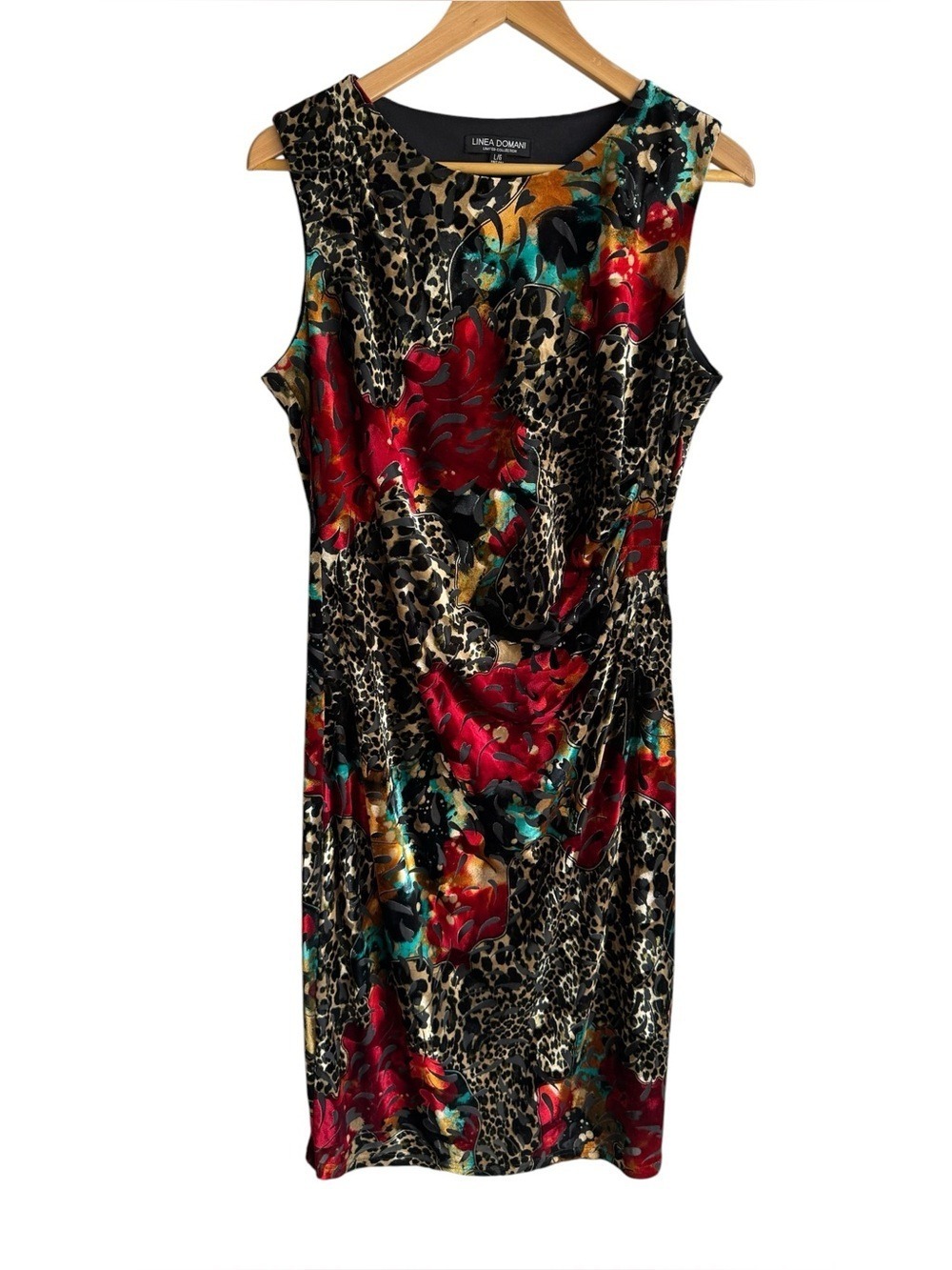 Linea Domani Sexy Animal Print Velvet Burnout Cocktail Dress Sz L Party Floral